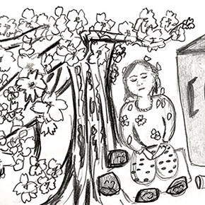 暗黒絵日記　のり子の夢は夜ひらく　 31話　桜の木の下で （画・文：新開のり子）